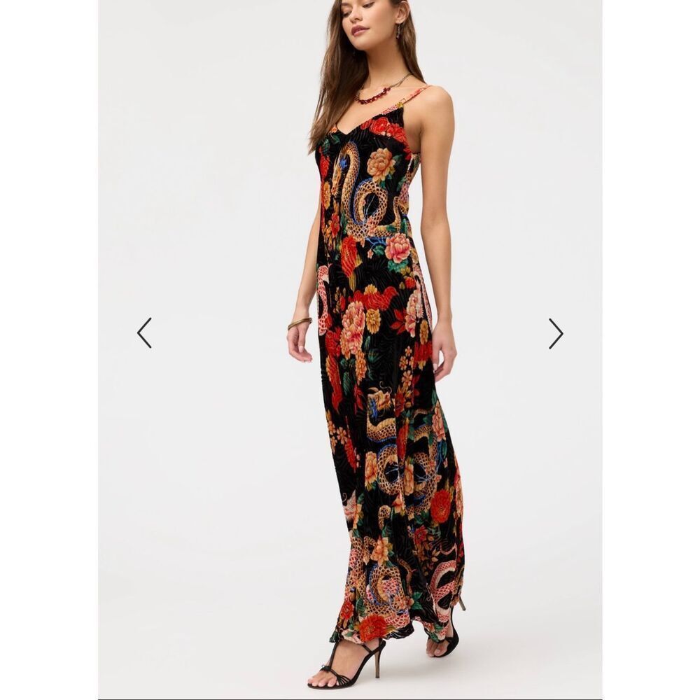 Johnny Was S silk Asian dragon maxi dress kanako Levi burnout velvet sleeveless